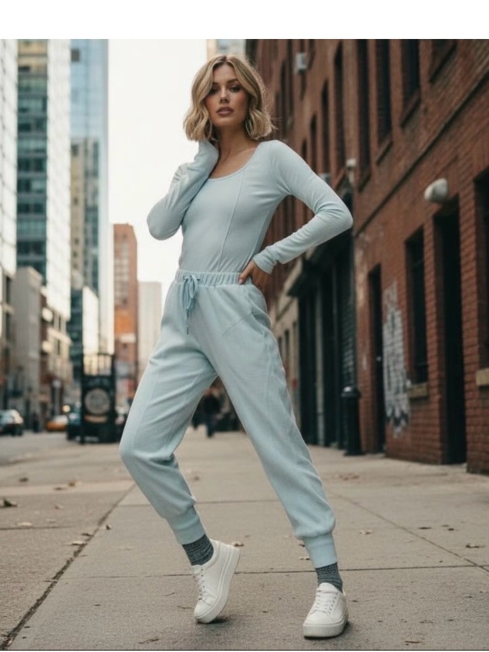 Free People Pale Blue Drawstring Jogger Pants
